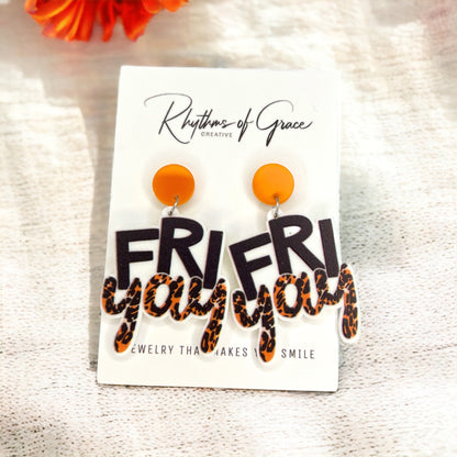 Friyay Earrings - Friday Earrings, Friday Accessories, Sassy Earrings, Fun Earrings, Sweet and Sassy