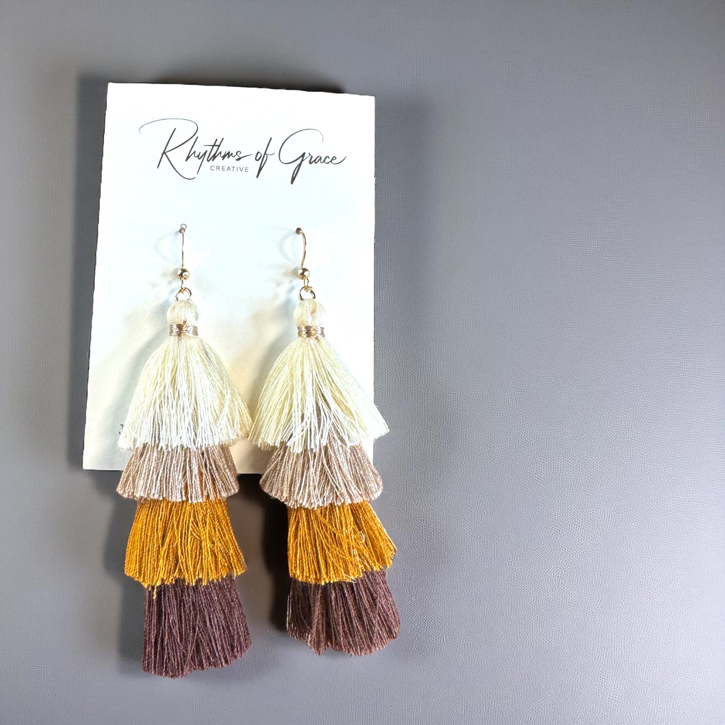 Boho Babe Alert! Tiered Tassel Earrings - Neutral Chic