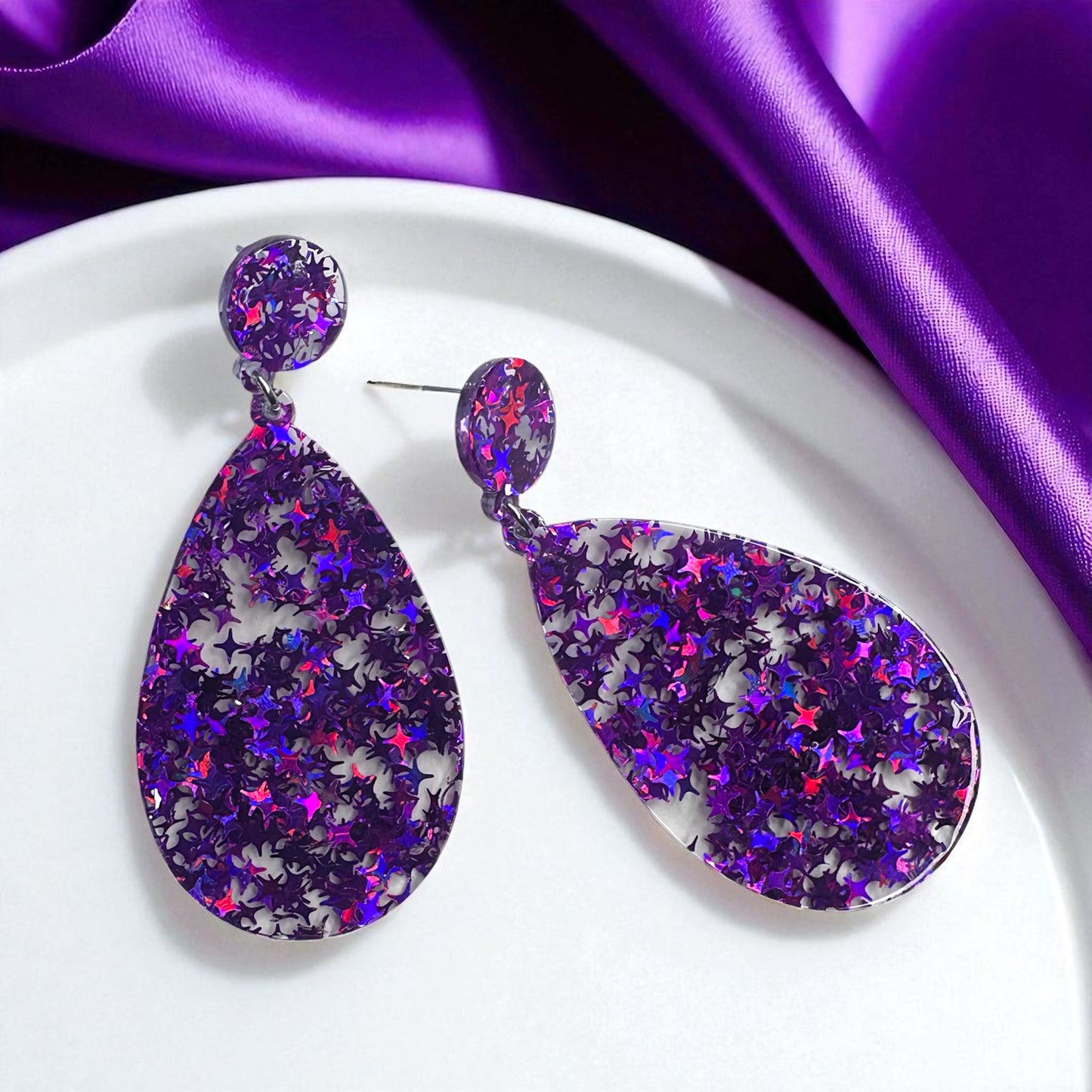 Dazzle and Shine with Sparkly Purple Star Drop Earrings! ๐๐