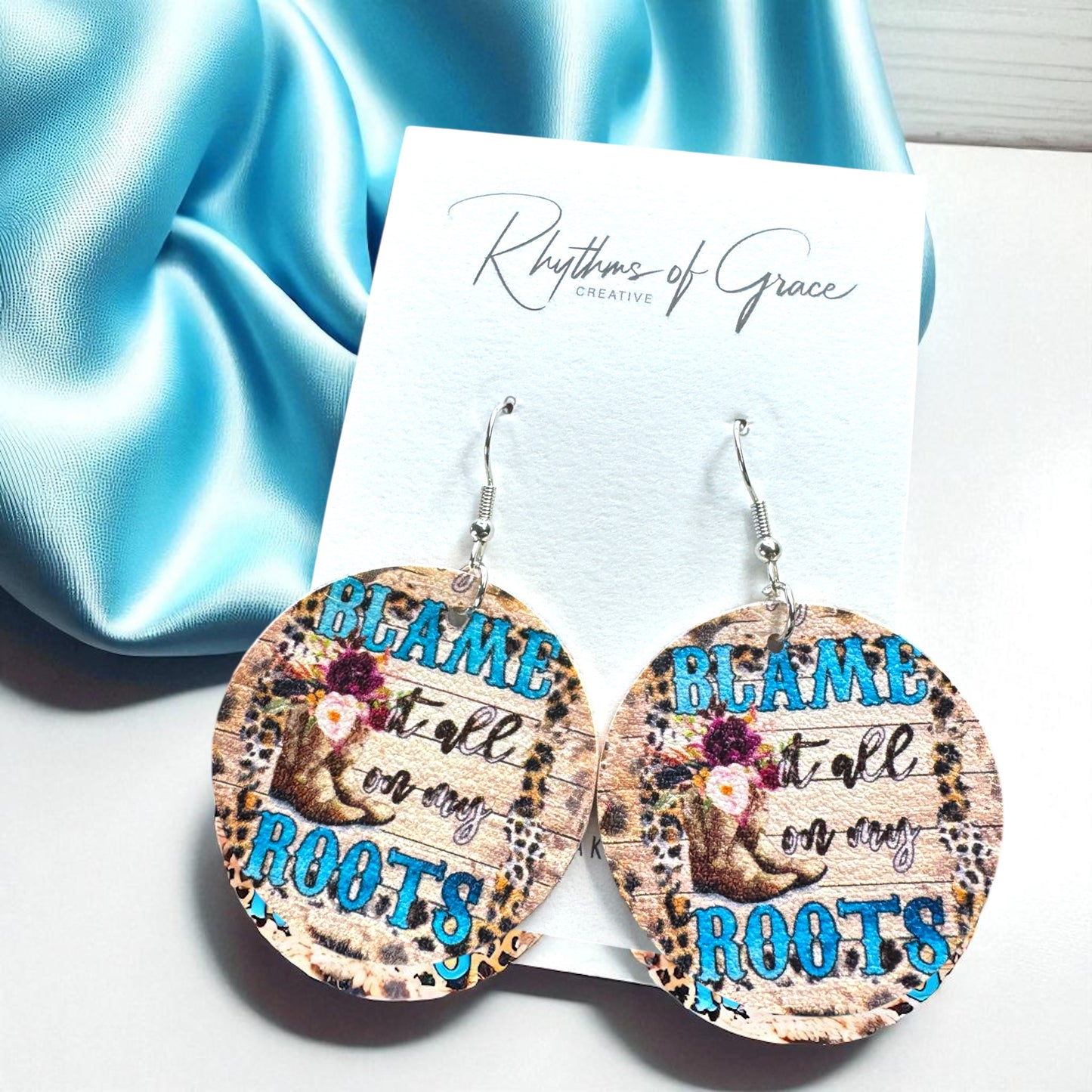 Blame It All On My Roots: Floral Cowgirl Boot Western Dangle Earrings