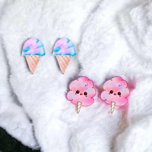 Cotton Candy Studs - Handmade Jewelry, Cotton Candy Earrings, Cotton Candy Jewelry, Handmade Earrings, Food Studs, Food Earrings