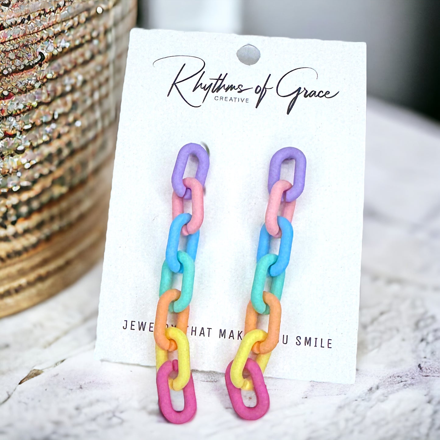 Trendy Acrylic Chain Link Earrings - Stainless Steel Posts, Pastels