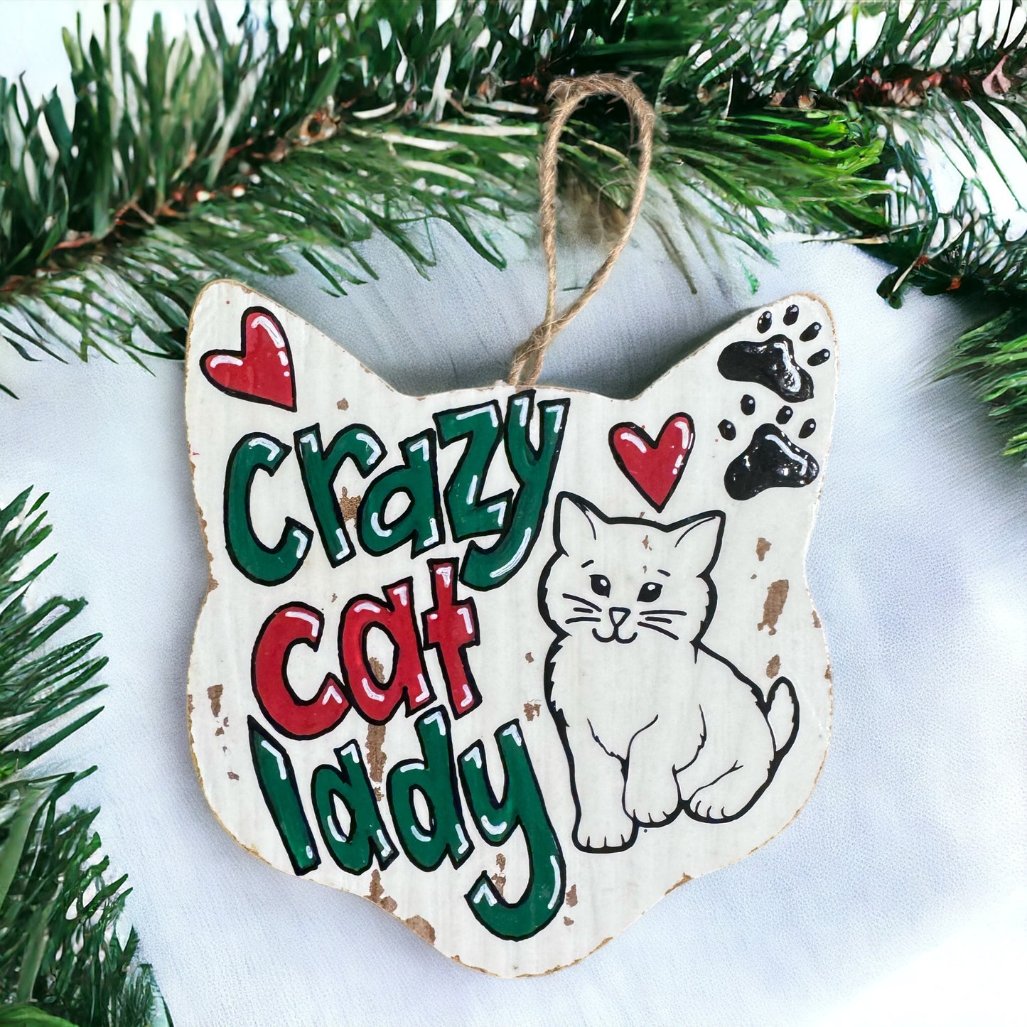 Pawsitively Purr-fect Handprinted Crazy Cat Lady Ornament