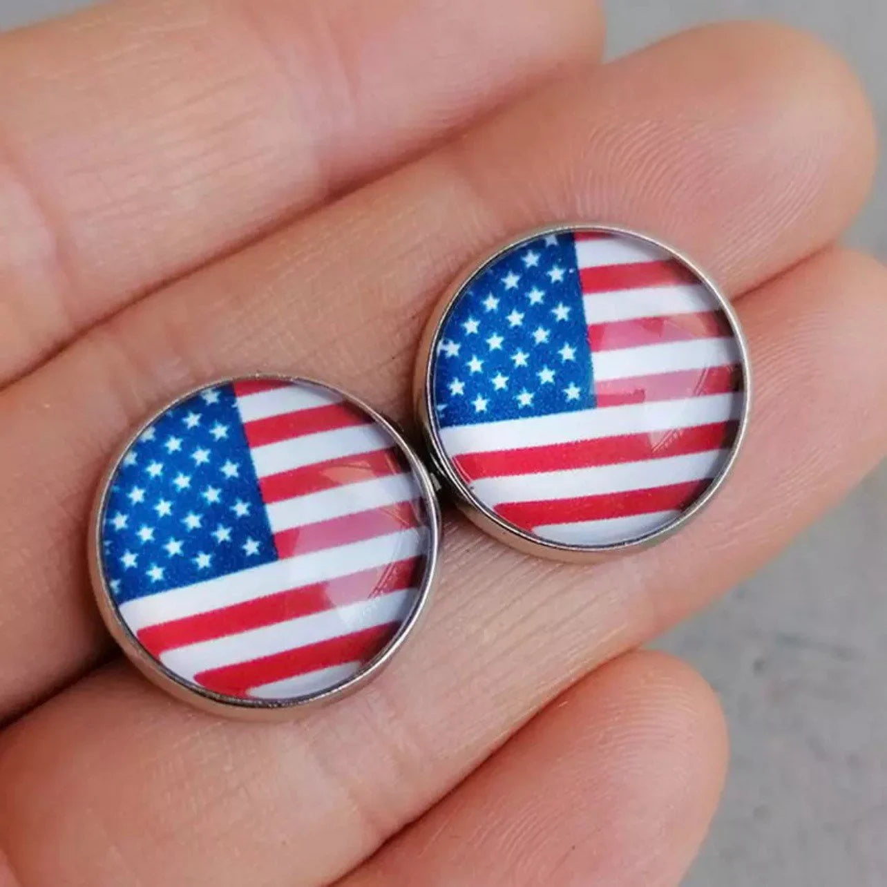 Patriotic Sparkle: American Flag Cabochon Studs!