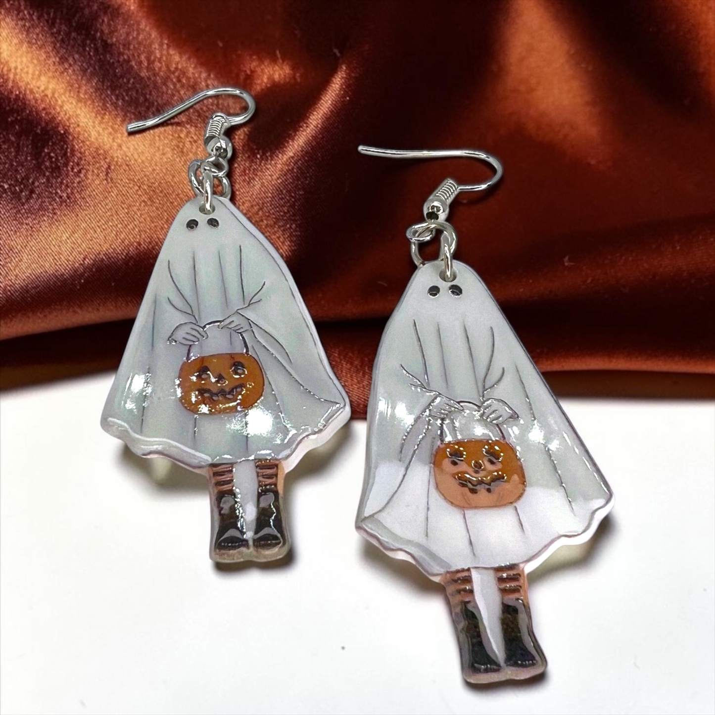 Ghost Earrings - Halloween Earrings, Lollipop Earrings, Ghost Costume, Halloween Accessories, Retro Custom, Costume Jewelry, Handmade Earrings