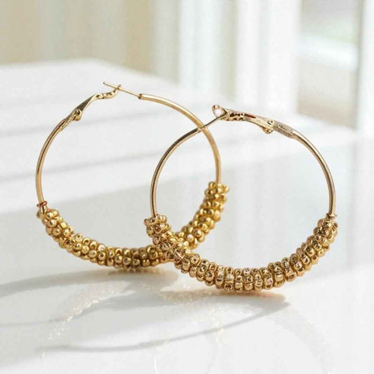 Golden Hour – Elegant Beaded Hoop Earrings ✨