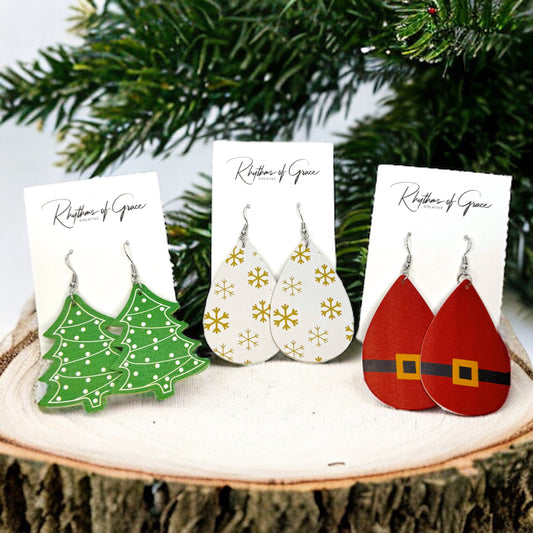 Christmas Earrings - Christmas Tree Earrings, Santa Costume, Christmas Jewelry, Handmade Earrings, Rudolph the Red Nosed Reindeer, Snowflake Earring