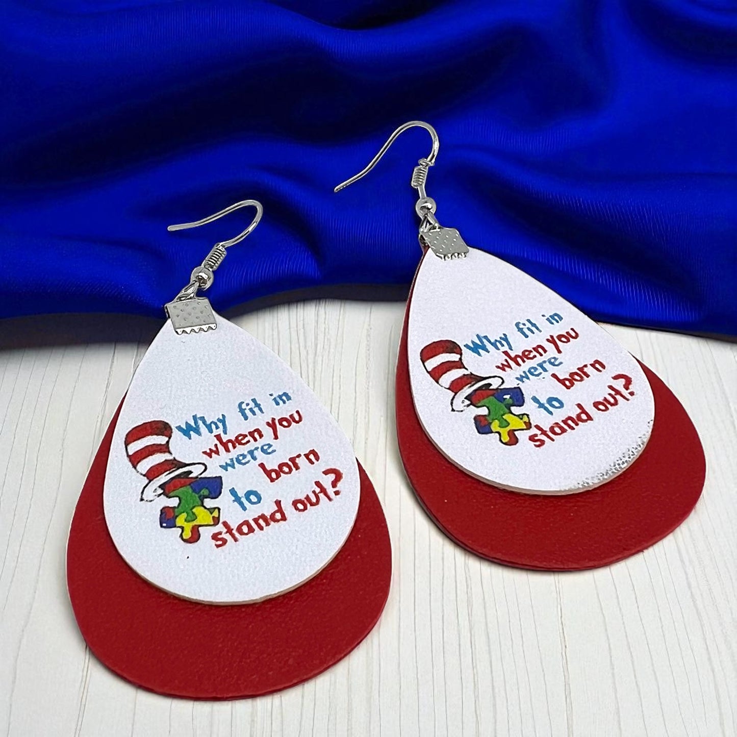 “Why Fit In?” Autism Awareness Teardrop Earrings – Stand Out in Style!