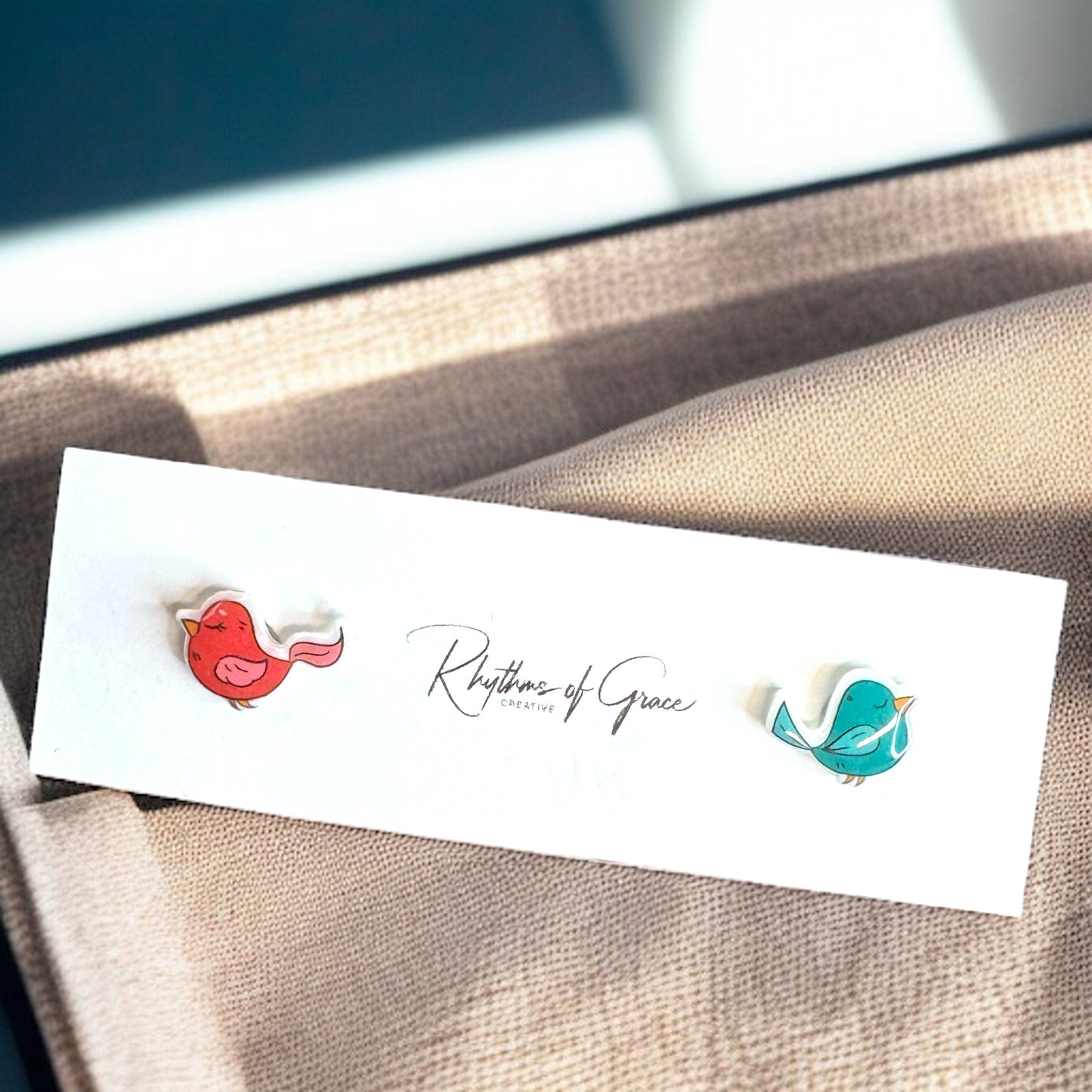 Whimsical Fairy Tale Bird Studs: Pink & Blue Mismatched Magic!