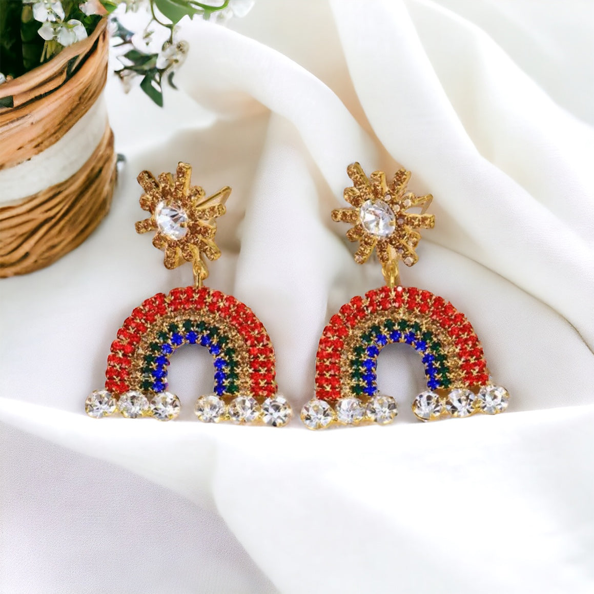 Sparkle with Style: Rhinestone Rainbow Earrings!