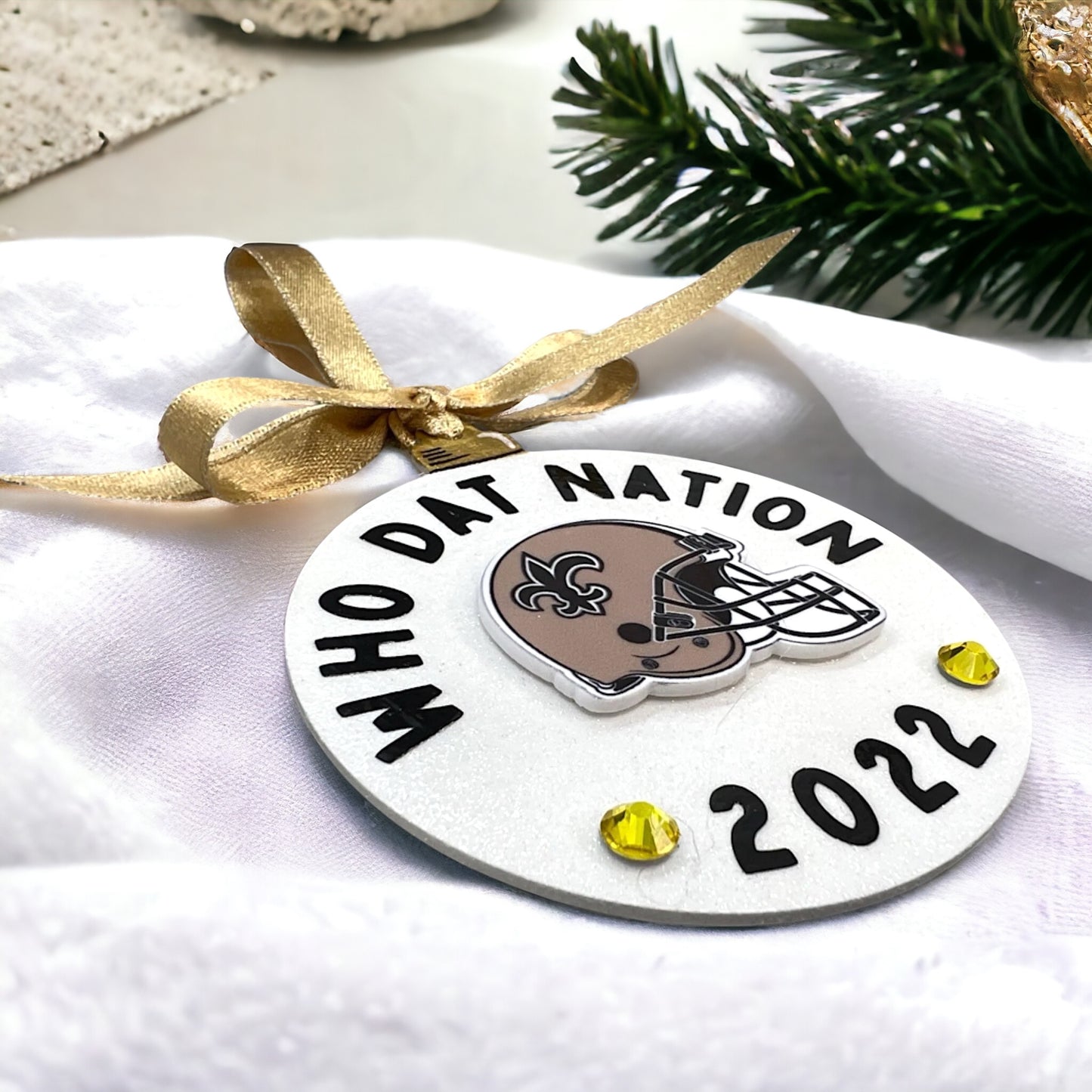 Who Dat Nation 2024 Christmas Ornament - Handmade Saints Fan Gift, New Orleans Decor, Black and Gold Holiday Keepsake