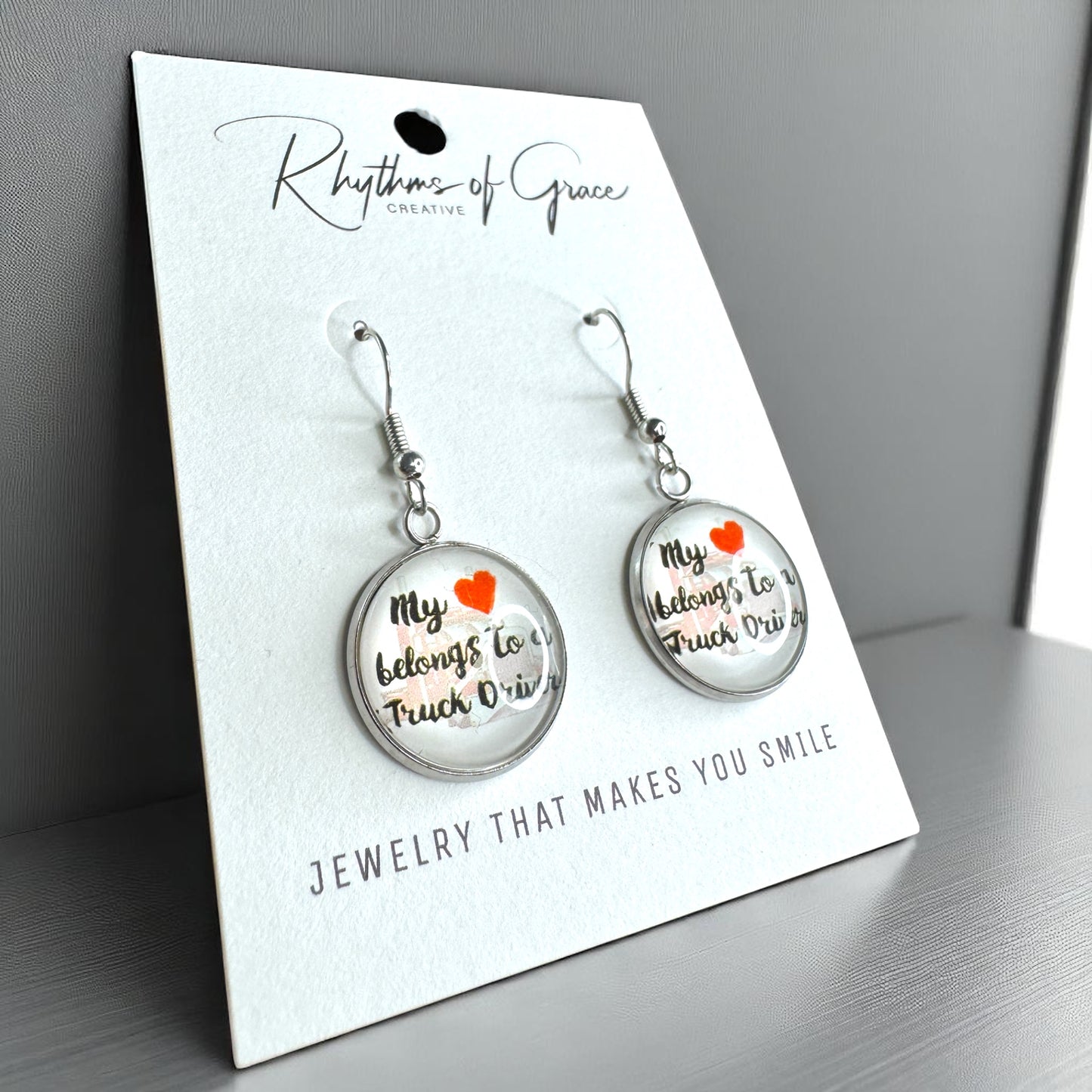 My ❤️ Belongs to a Truck Driver - Cabochon Dangle Earrings