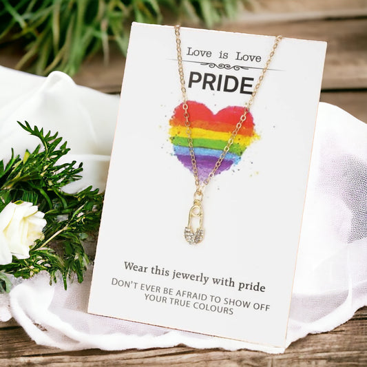 Pride Necklace - Love is Love Bracelet, Pride Accessories, Rainbow Bracelet, Safety Pin, LGBTQ Bracelet, Love is Love