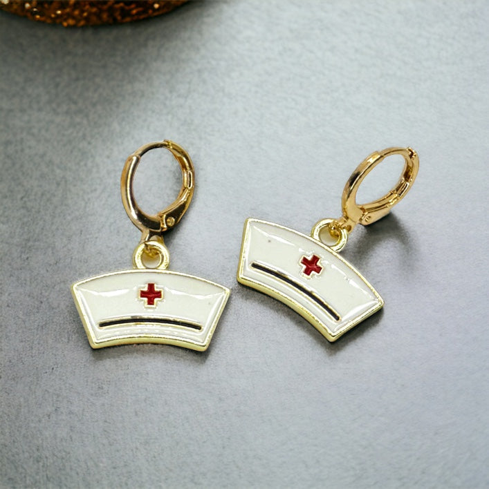 Saint Nurse Hat Hoop Earrings - Celebrate Healthcare Heroes with Dainty Jewelry!