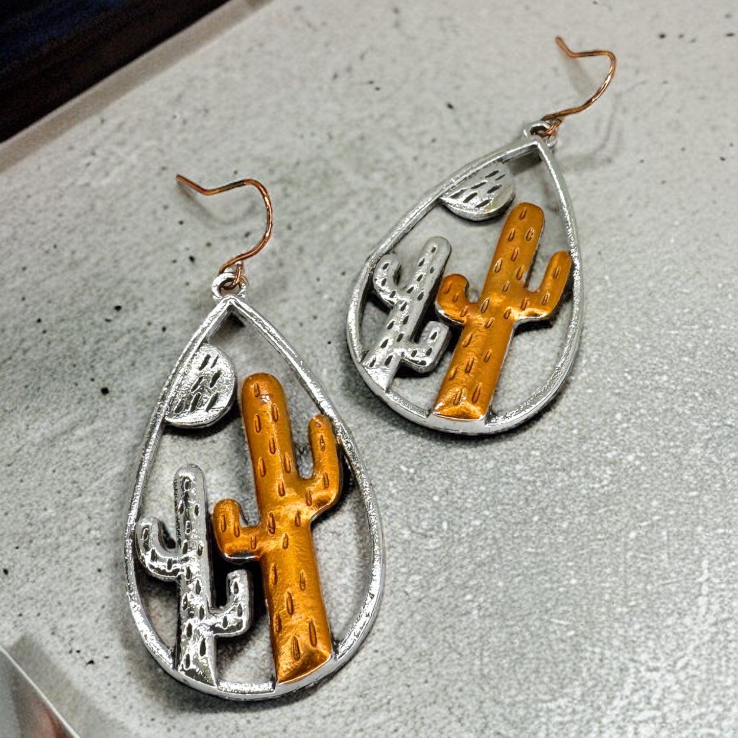 Stunning Western Dangle Earrings - Unique Cactus Design, Zinc Alloy