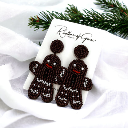 Beaded Gingerbread Man Earrings, Gingerbread Earrings, Christmas Earrings, Christmas Jewelry, Christmas Jewelry, Handmade Earrings, Beaded Earrings