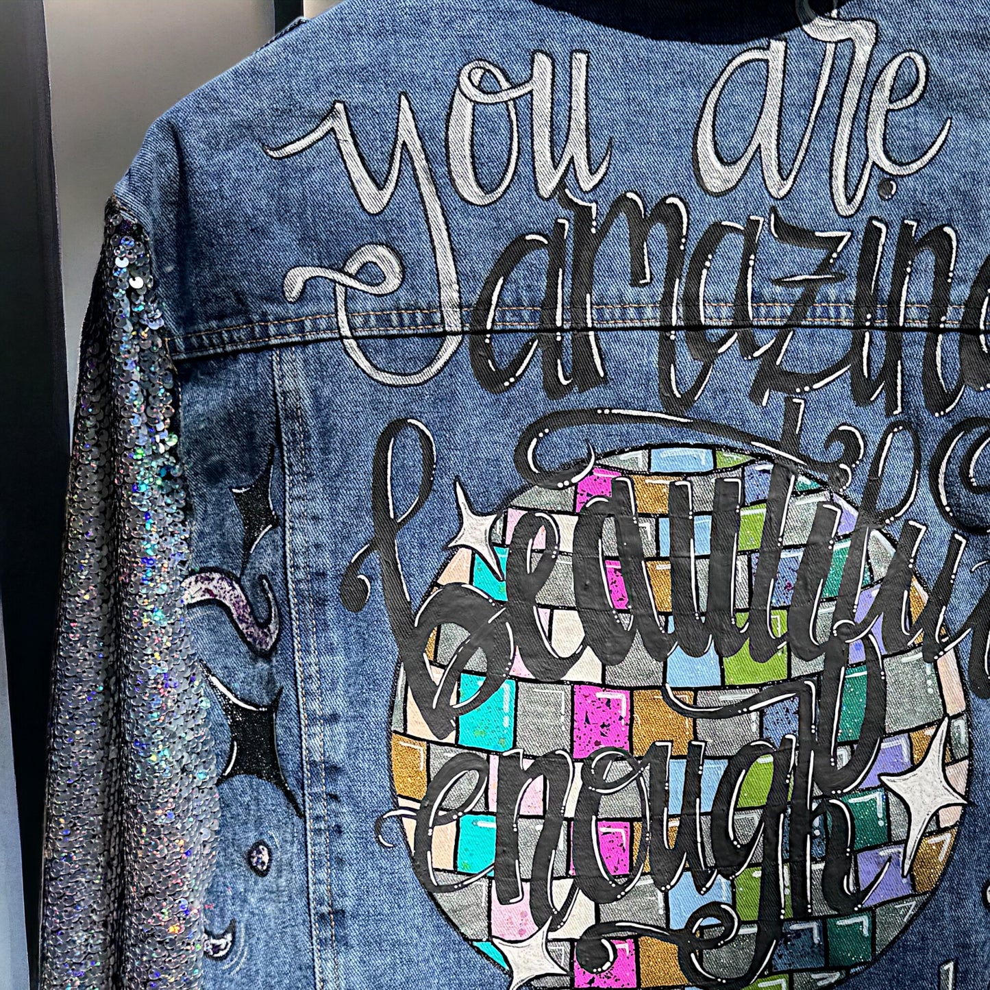 Eras Tour Ready: Dazzling Upcycled Se7en Jacket with Chic Design! Oversized Medium