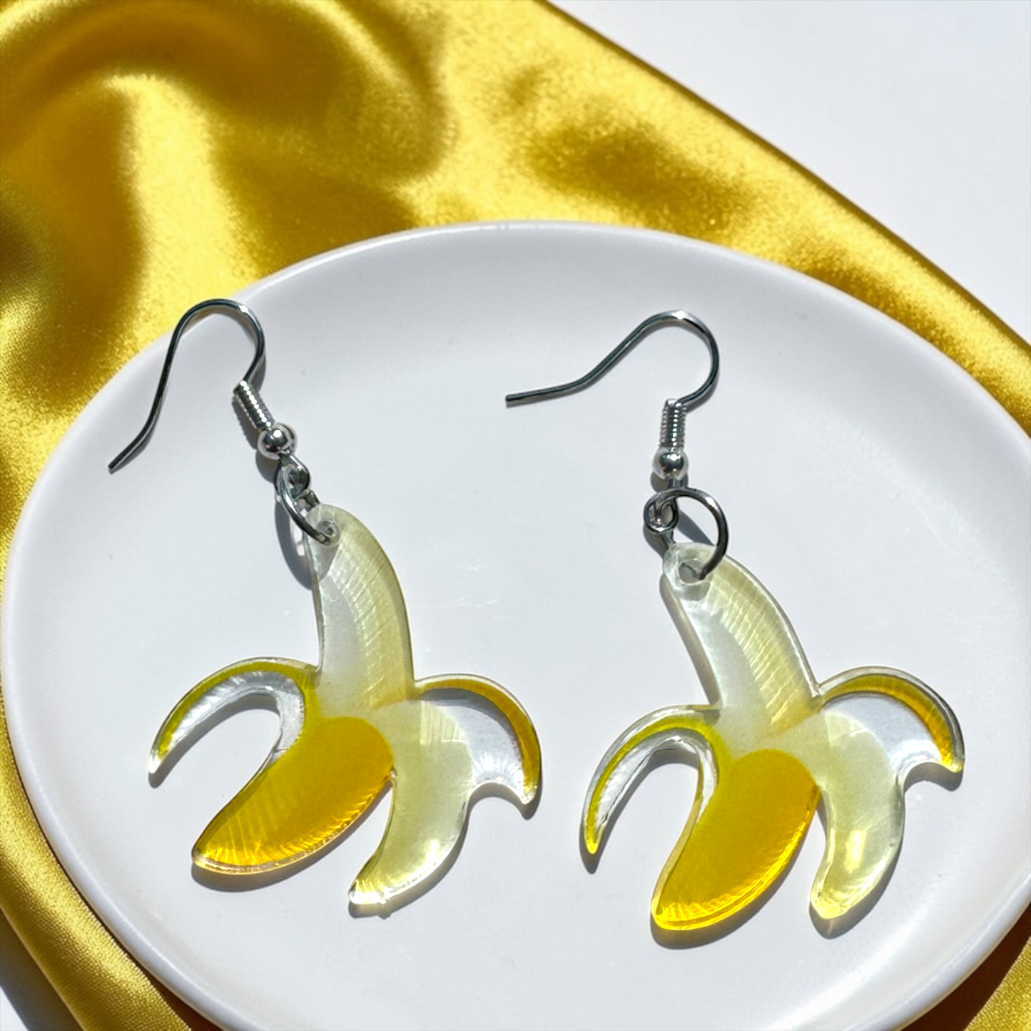 Clear Acrylic Banana Dangle Earrings | Double-Sided Peeled Banana Earrings | Savannah Bananas Inspired | Lightweight Fun Jewelry