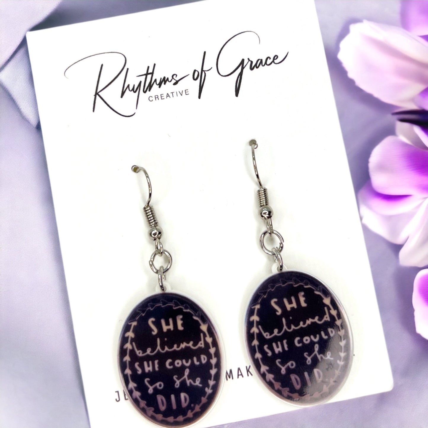 She Believed She Could Earrings - Empowerment in Every Beat! - Rhythms of Grace Creative