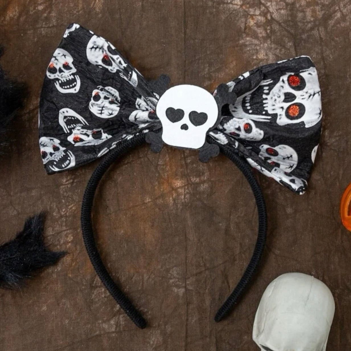 Halloween Skull Headband - Handmade Headpiece, Halloween Headpiece, Skull Bow, Skull Headpiece - Rhythms of Grace Creative