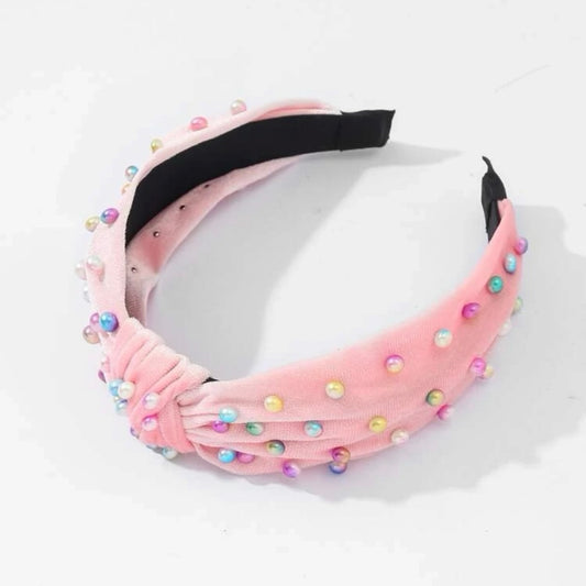 Pink Pearl Topknot Headband - Handmade Headpiece, Pink Headpiece, Pearl Headband, Pink Headband