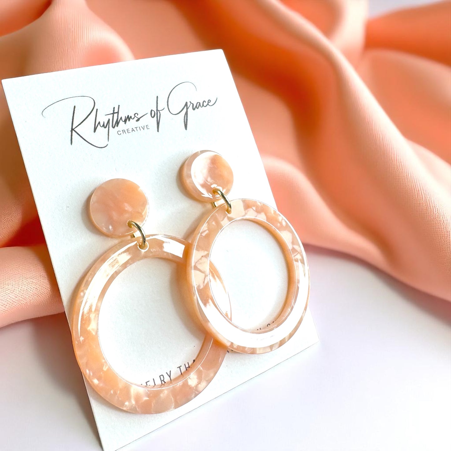 Peach Marbled Acrylic Dangle Earrings - Handmade Chic!