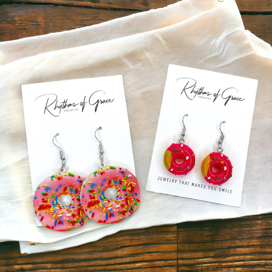 Donut Earrings - Donut Jeweley, Food Earrings, Donut Accessories, Handmade Earrings, Sprinkle Donut