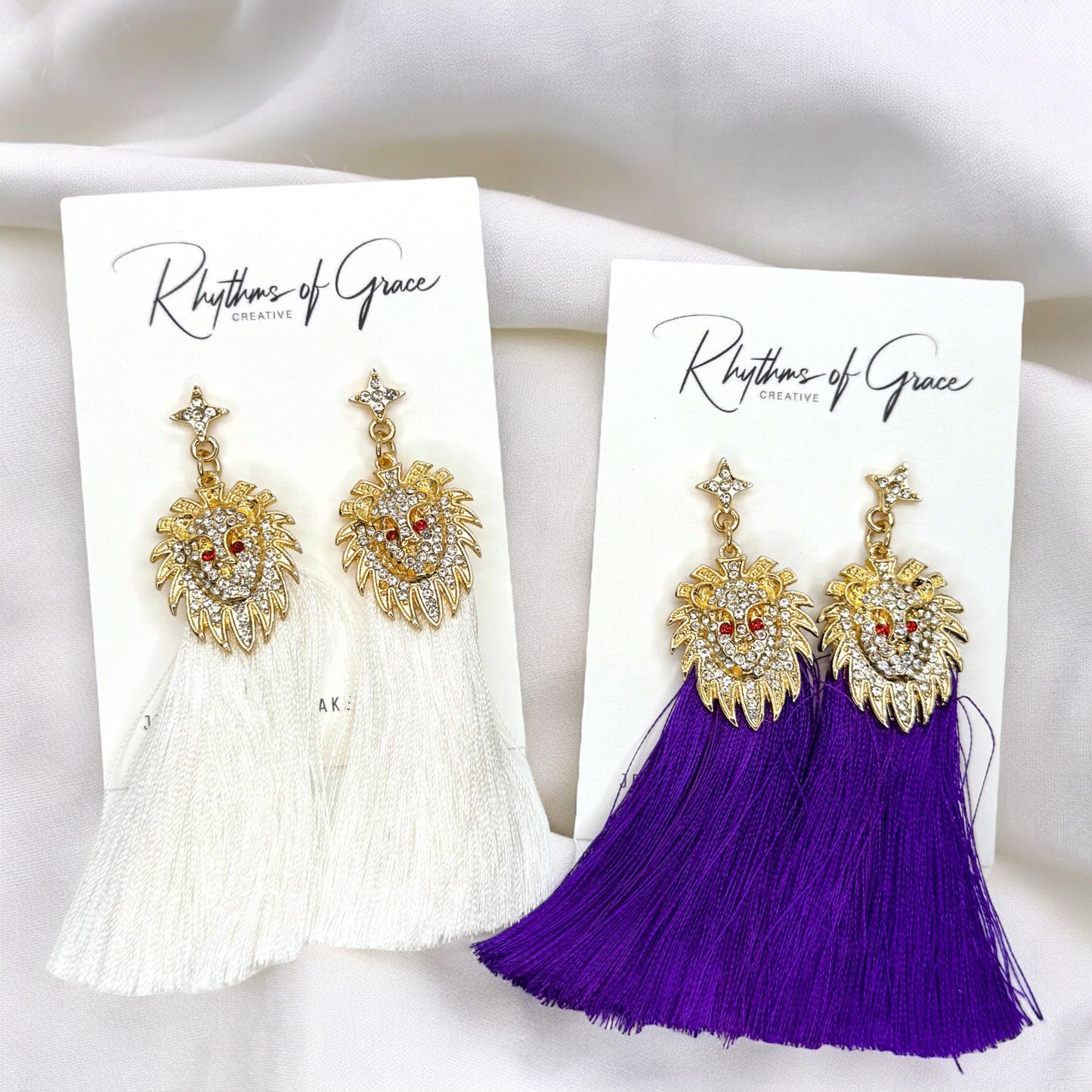 Rhinestone Lion Tassel Dangle Earrings - Available in Three Colors!
