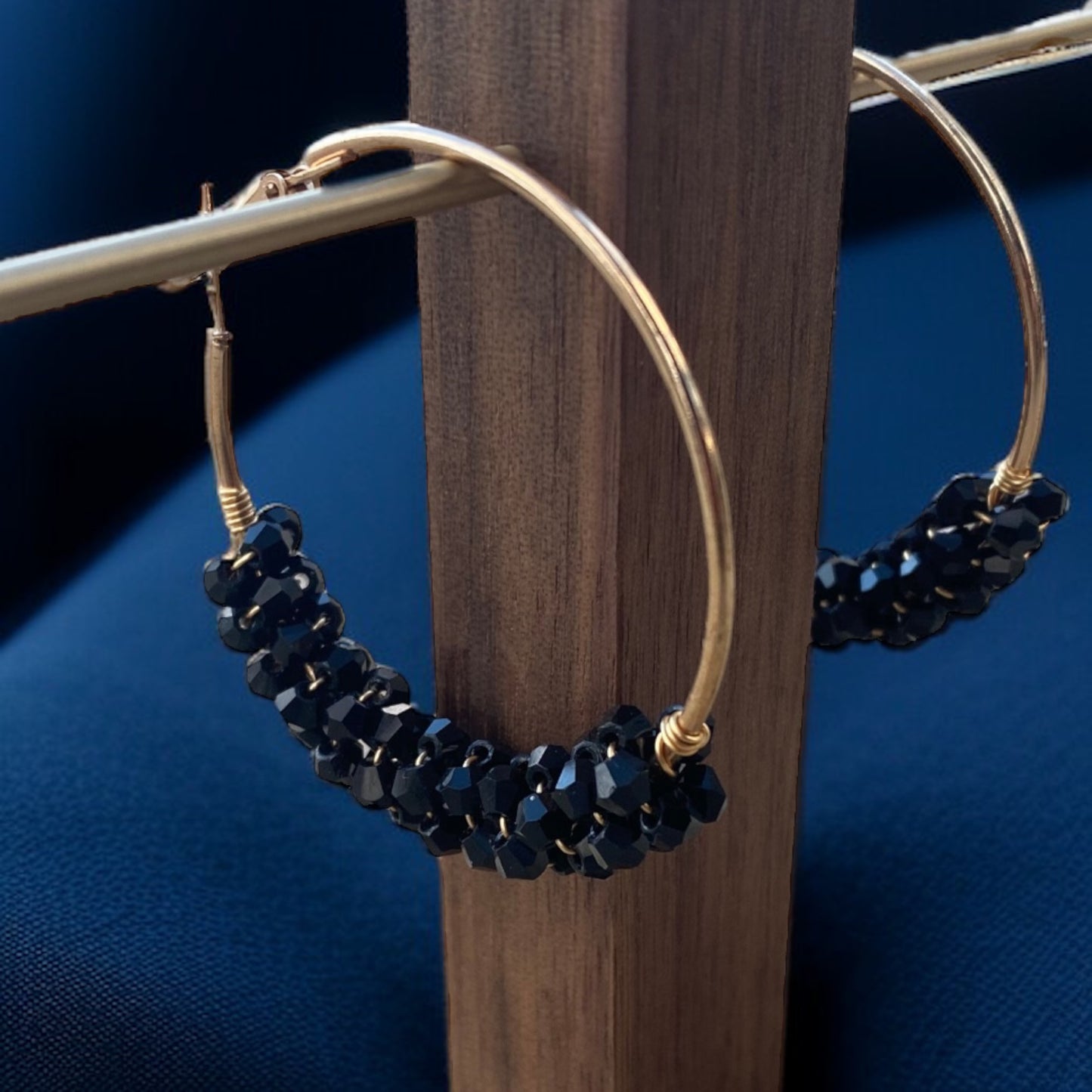 Chic Elegance: Black & Gold Beaded Hoop Earrings