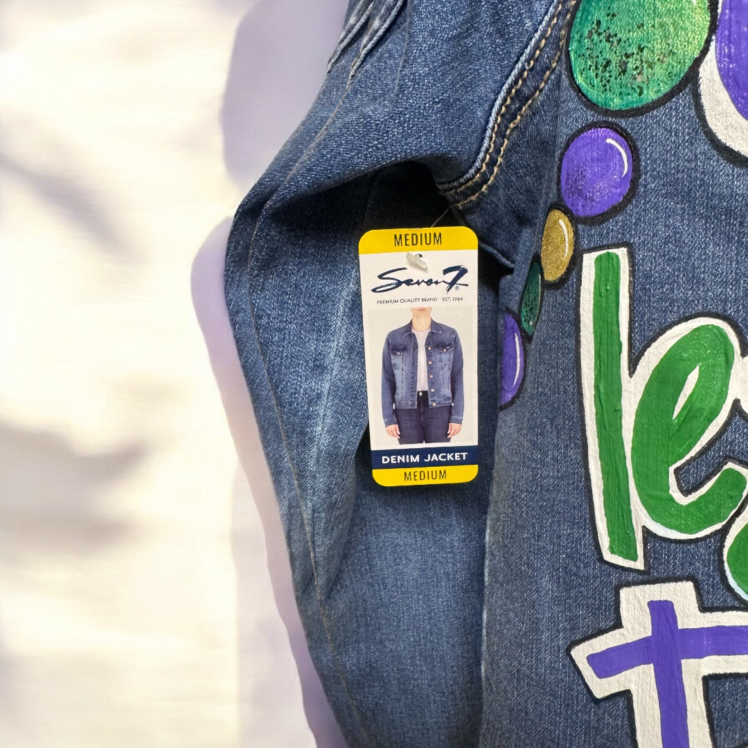 Hand Painted Jean Jacket: “Laissez les bon temps rouler”