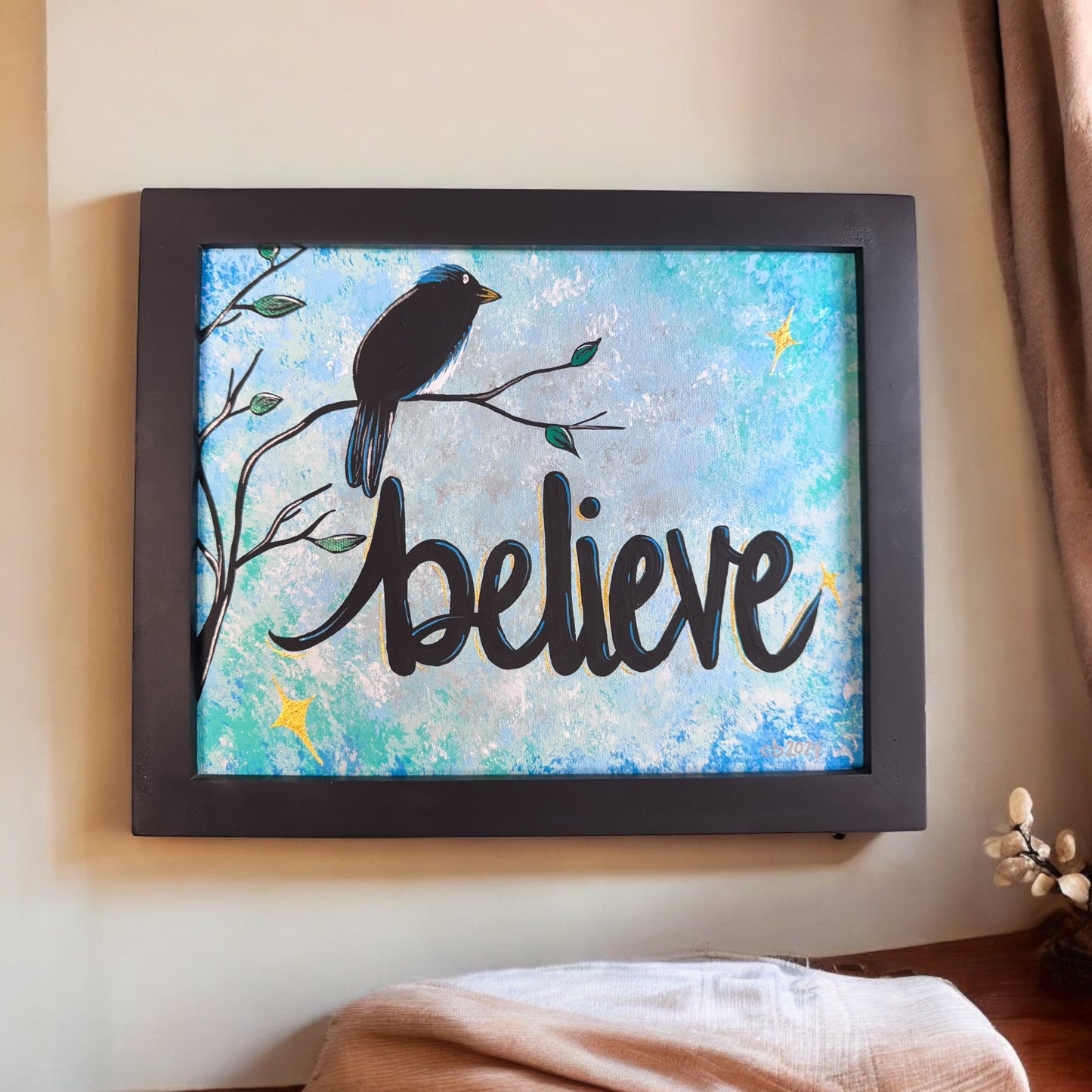 Original Framed 8x10 Acrylic Painting | "Believe" – Inspirational One-of-a-Kind Artwork