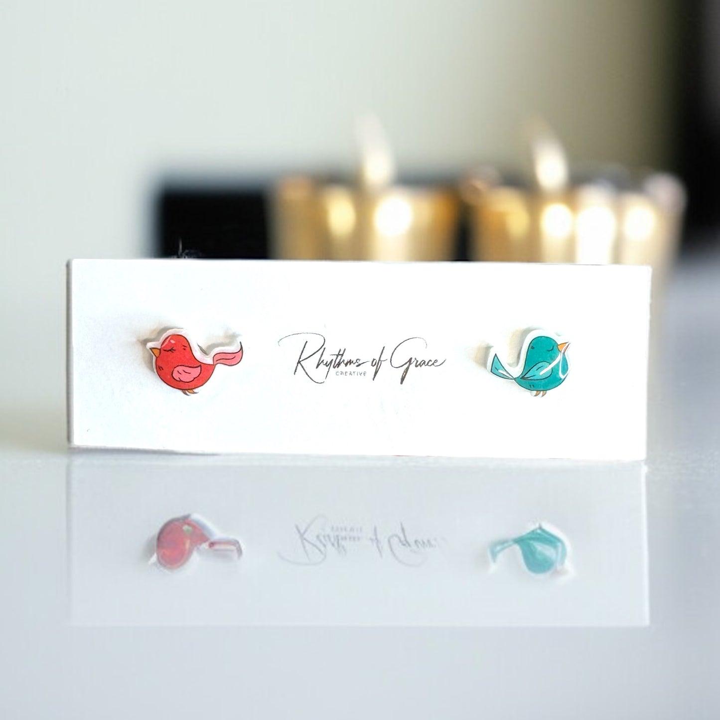 Whimsical Fairy Tale Bird Studs: Pink & Blue Mismatched Magic!