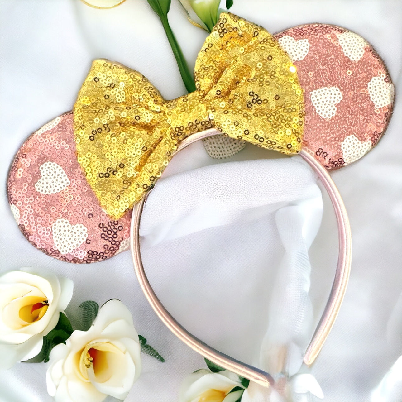 Stunning Pink and Gold Mouse Ears Headband, Valentine’s Day, Disney