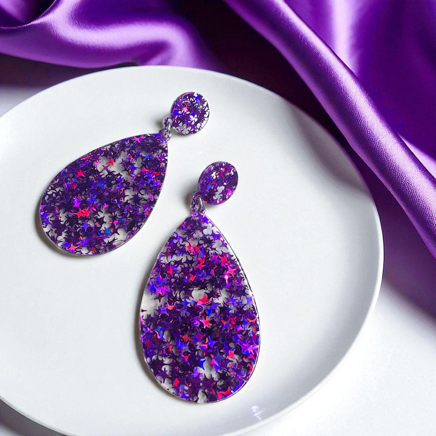 Dazzle and Shine with Sparkly Purple Star Drop Earrings! ๐๐