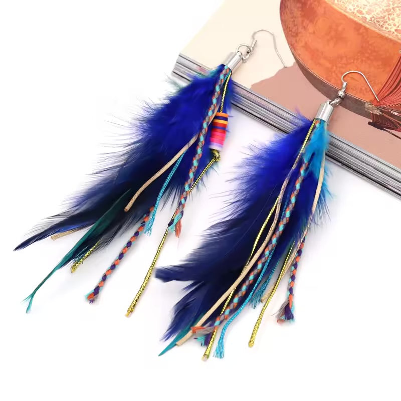 Colorful Boho Chic Feather & Beaded Tassel Dangle Earrings – Two Gorgeous Color Combos!