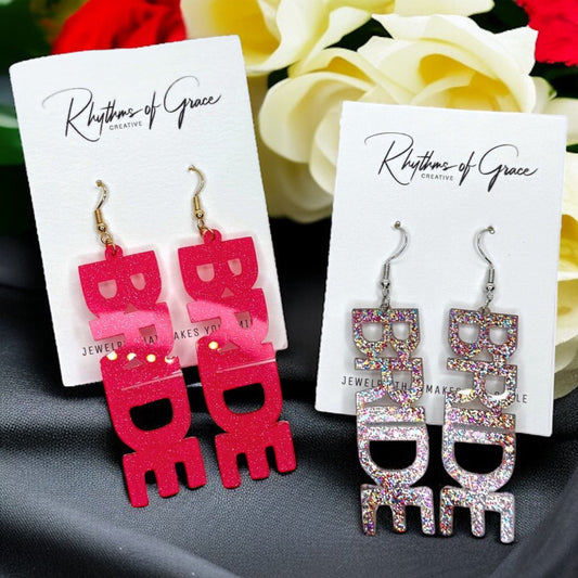 Dazzle in Glitter! Sparkling Bride Dangle Earrings in Hot Pink & Rainbow!