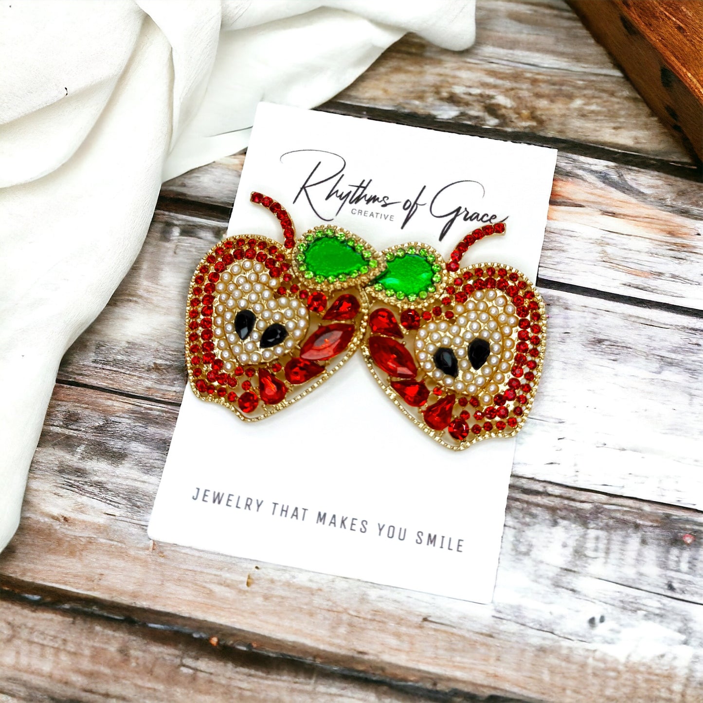 Sparkle into Back-to-School Season: Oversized Rhinestone Apple Dangle Earrings 🍎