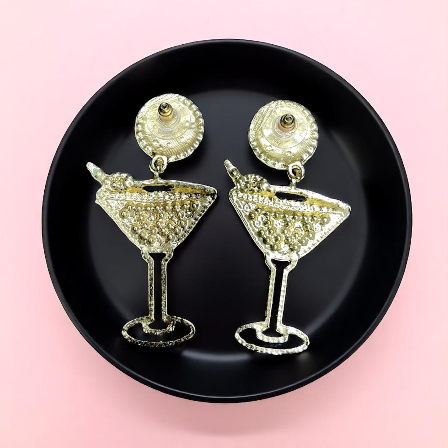 Sparkling Emerald & Pink Martini Dangle Earrings - Glamorous Statement Jewelry