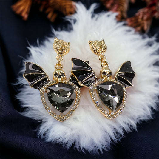 Bat Earrings - Halloween Earrings, Rhinstone Bat, Halloween Teacher, Jeweled Halloween