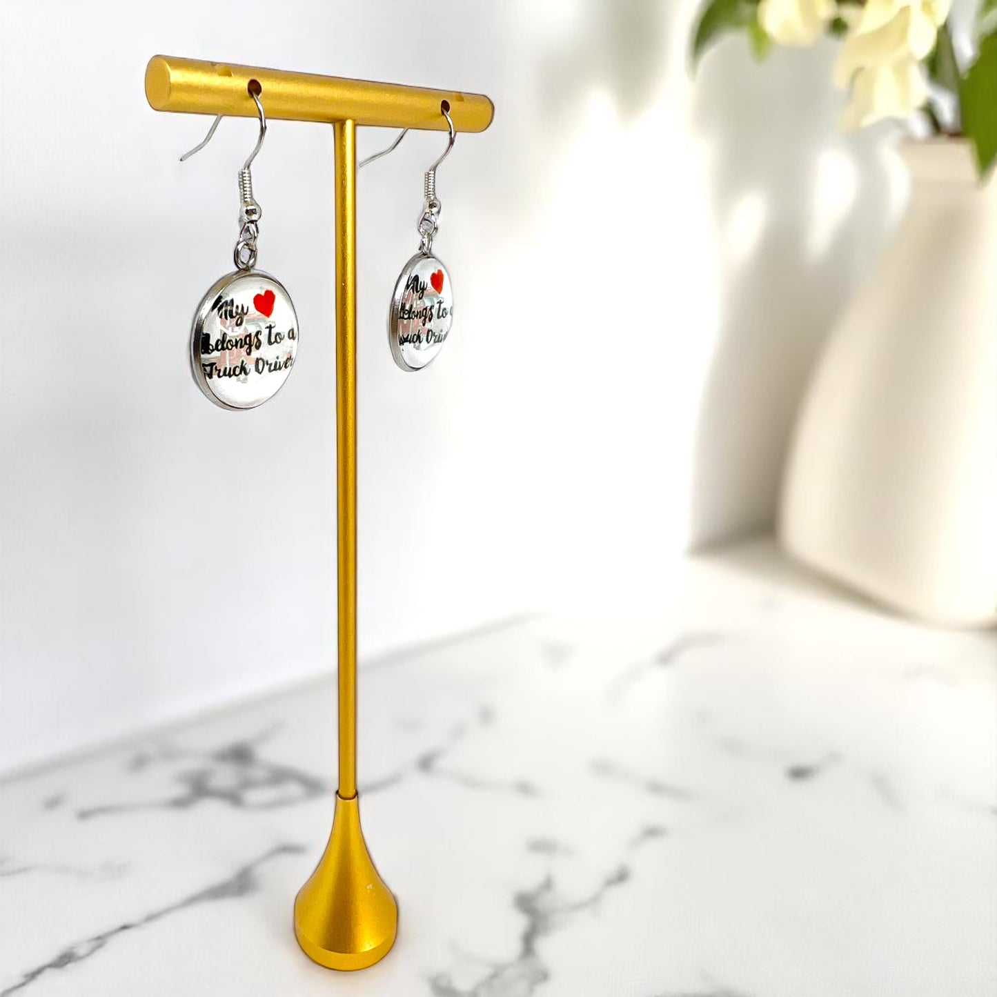 My ❤️ Belongs to a Truck Driver - Cabochon Dangle Earrings