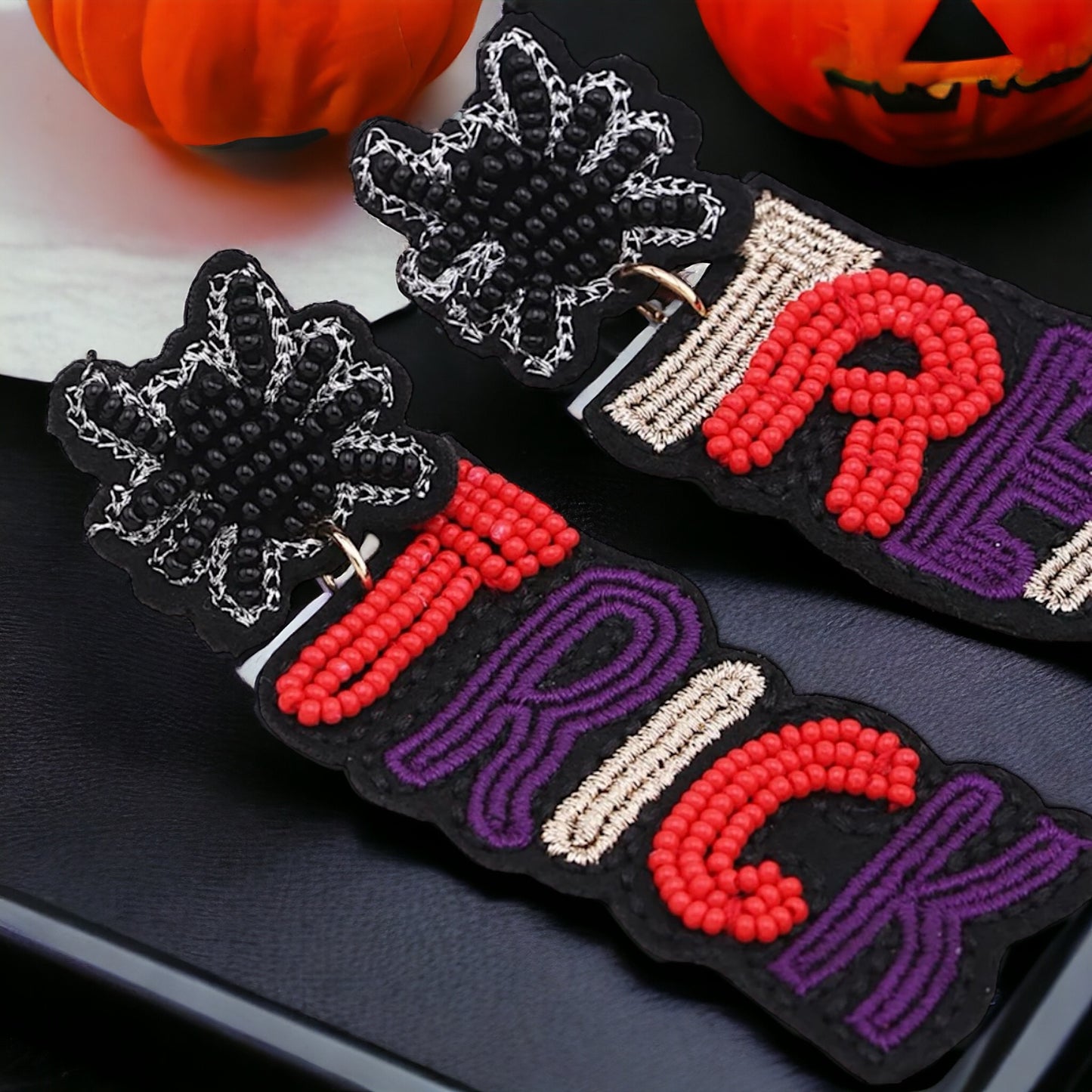 One-of-a-Kind Halloween Beaded Trick-or-Treat Earrings - Spooky Fashion Accessory for Fall!