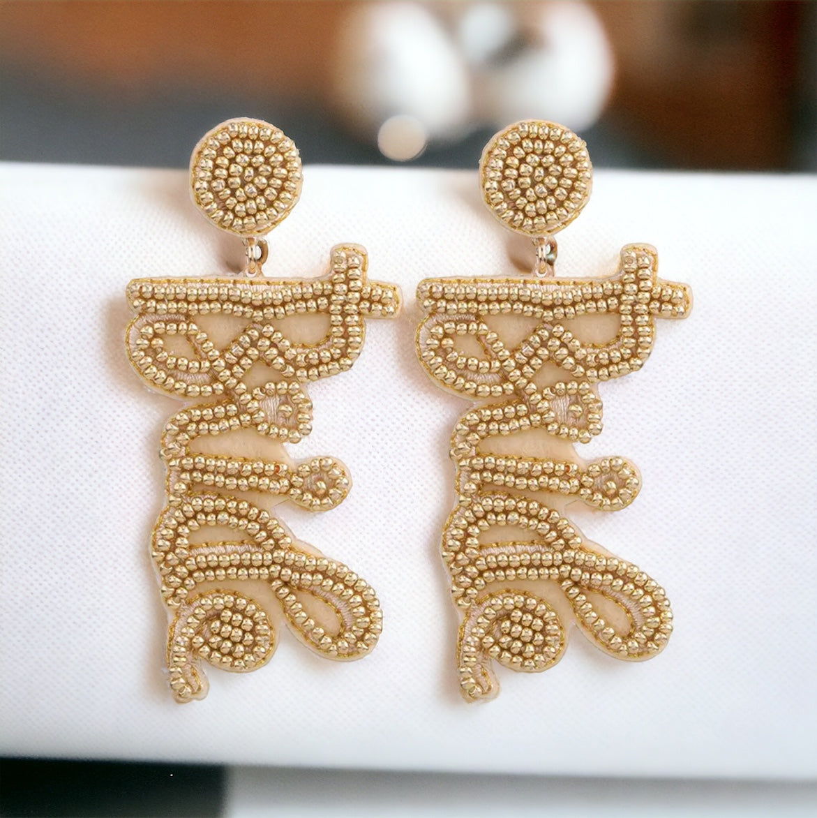 Here Comes the Sparkle – Gold "BRIDE" Beaded Earrings