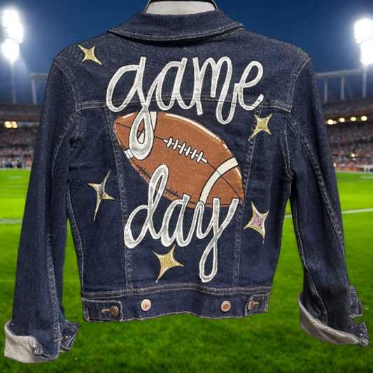 Touchdown in Style: Hand-Painted Game Day Denim Jacket!