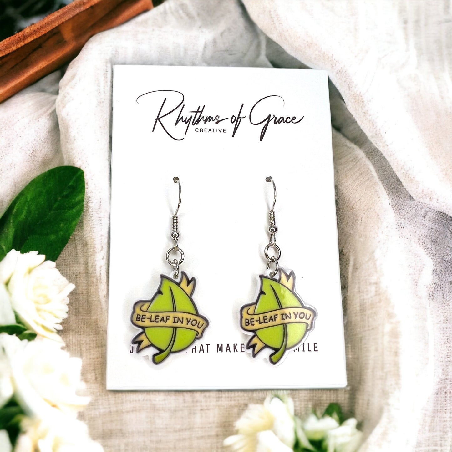 Inspiring Belief Dangle Earrings: Be-Leaf in You! 🌿 - Rhythms of Grace Creative