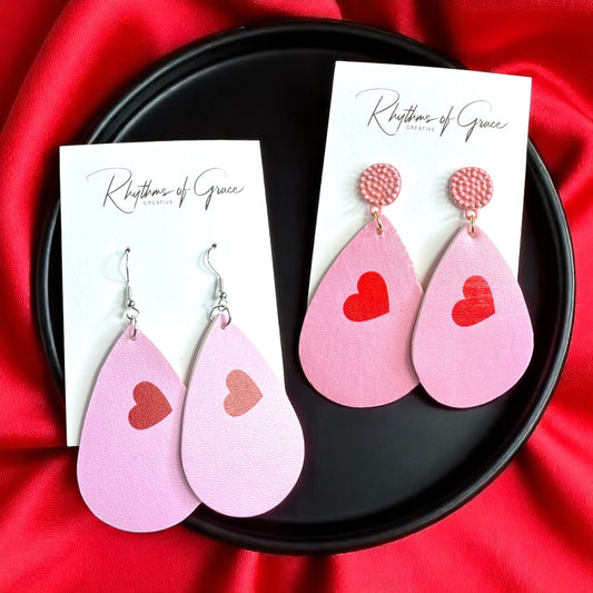 Teardrop Faux Leather Heart Earrings – Two Stunning Styles