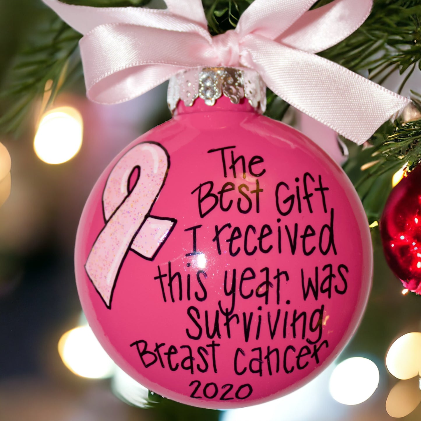 Christmas Ornament: "The Best Gift I Received This Year Was Surviving Breast Cancer"