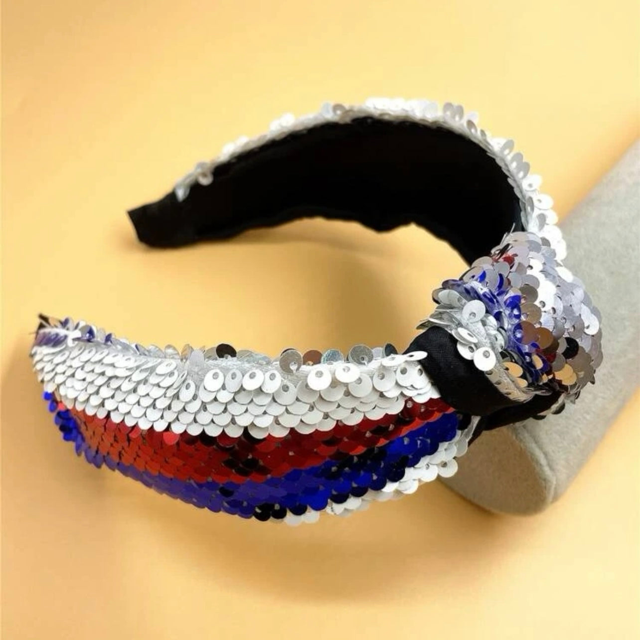 Sequined Patriotic Headband - Handmade Headpiece, Red White and Blue, Stars and Stripes, Military Mom