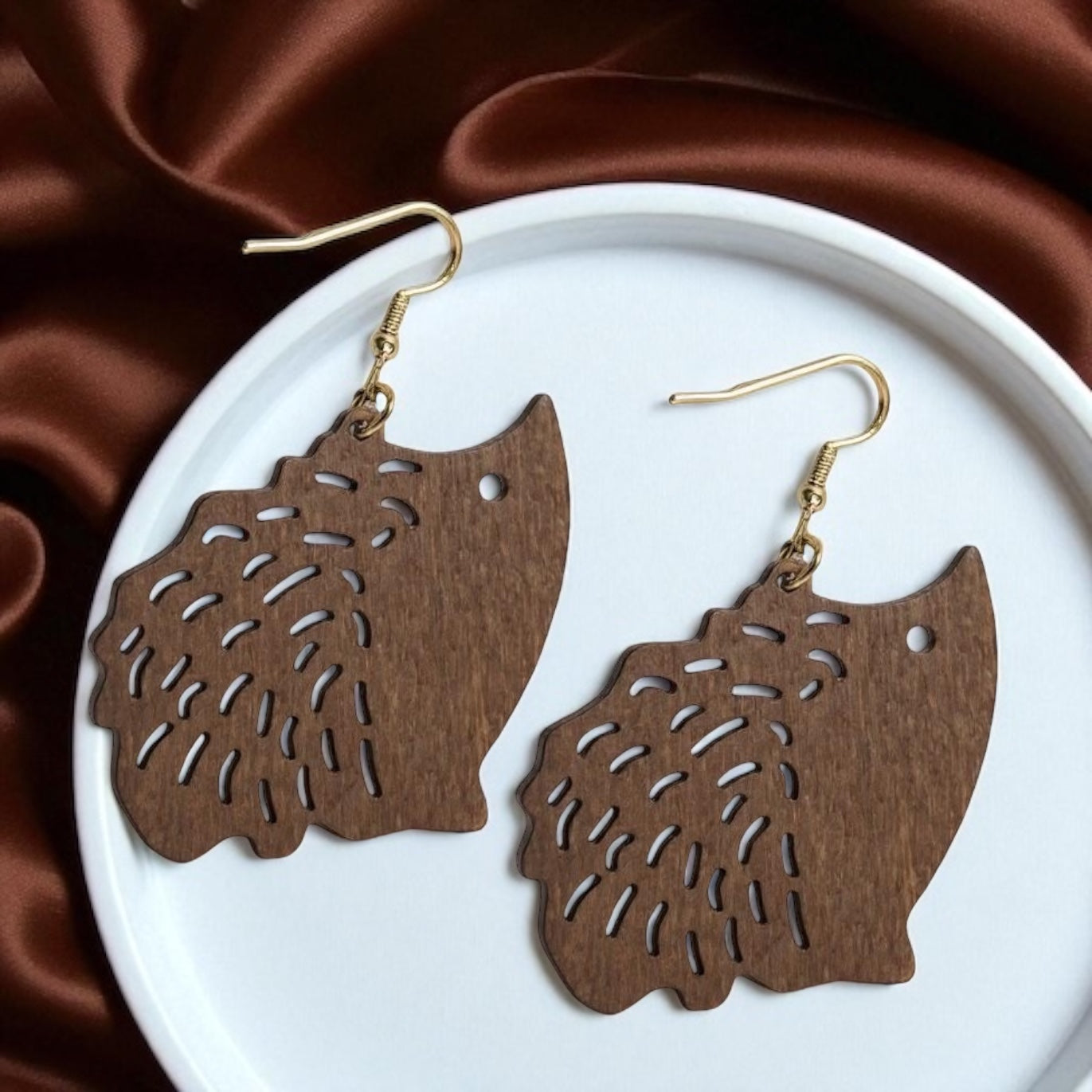 Charming Wooden Hedgehog Earrings - Handmade & Adorable!