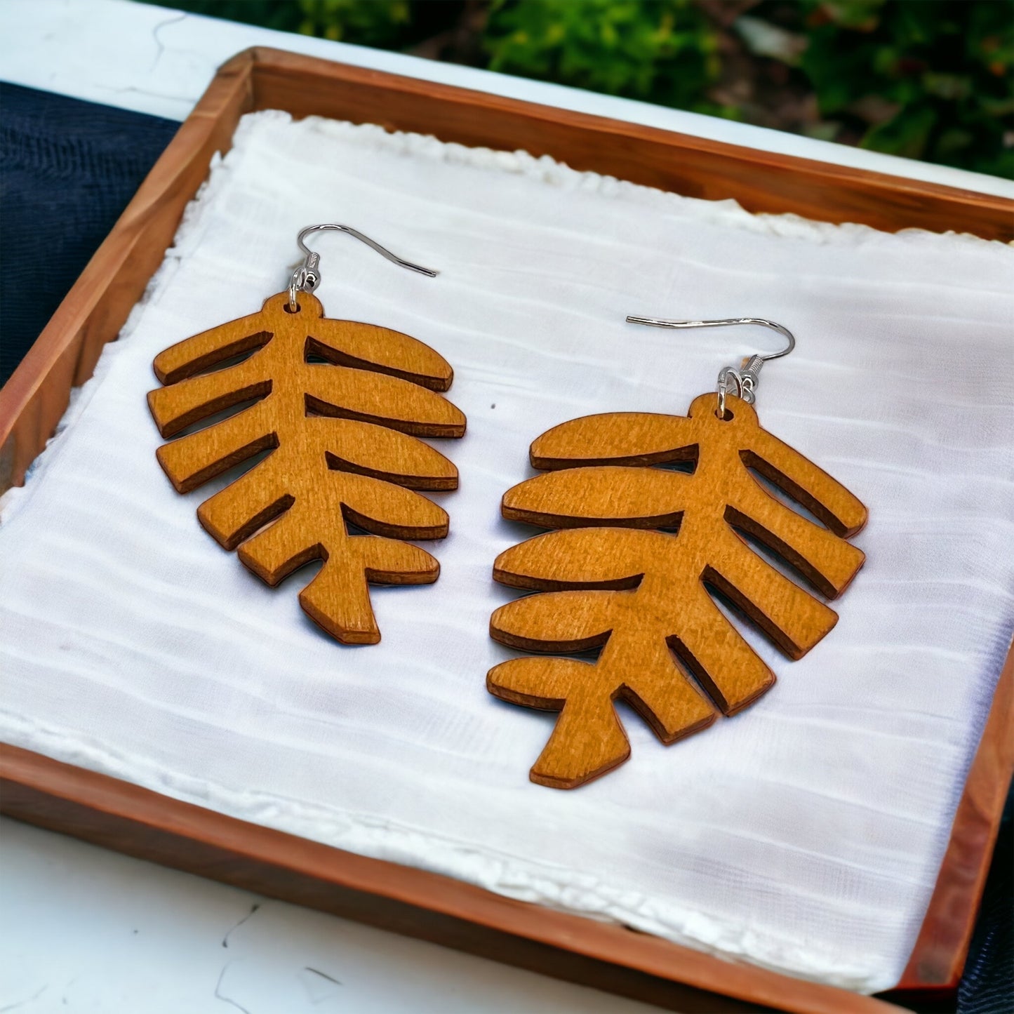Boho Chic Wooden Leaf Earrings - Handmade Elegance!🌿 - Rhythms of Grace Creative