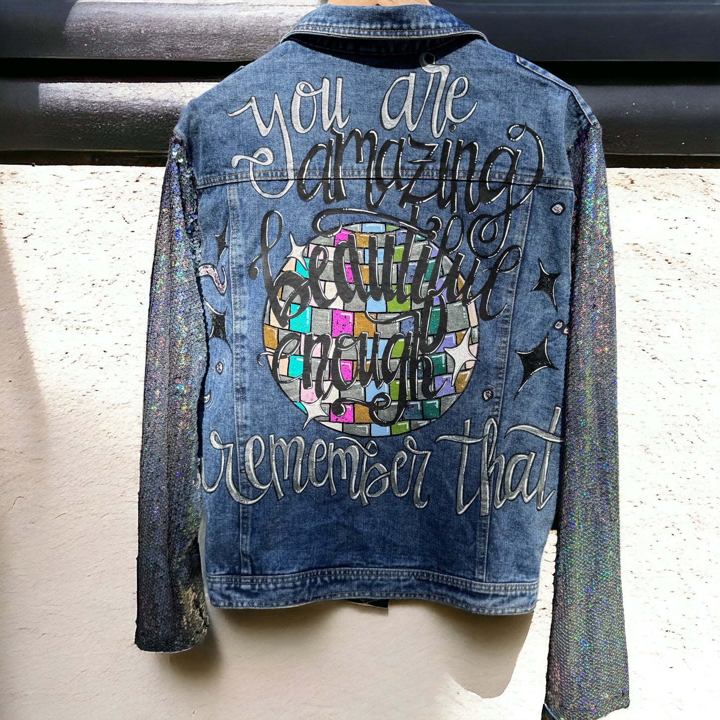 Eras Tour Ready: Dazzling Upcycled Se7en Jacket with Chic Design! Oversized Medium